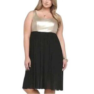 Torrid Gold Faux Leather and Black Sleeveless Fit and Flare Party Dress Size 18